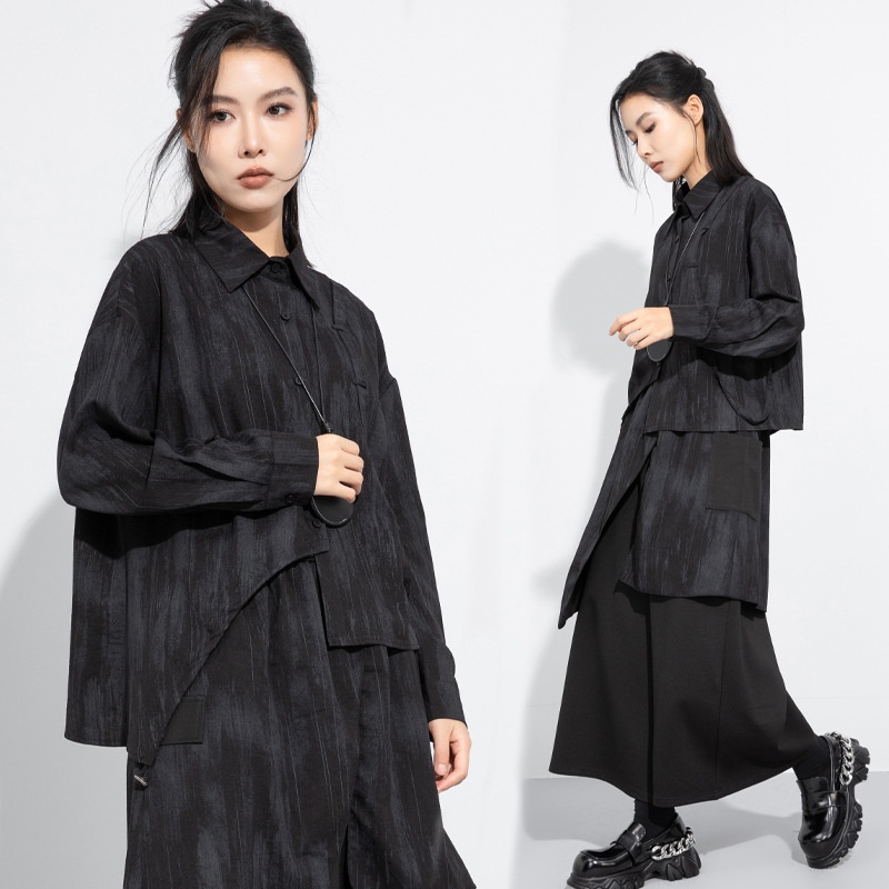 Original Design Autumn Design Irregular Fashion Long Sleeve Shirt Printing And Dyeing Loose Slim Shirt