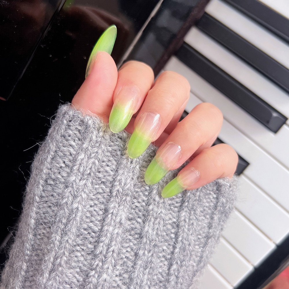 Spring And Summer Light Green French Gradient Wear Nails European And American Style Hot Girl Medium And Long Detachable False Nails Manicure Finished Product