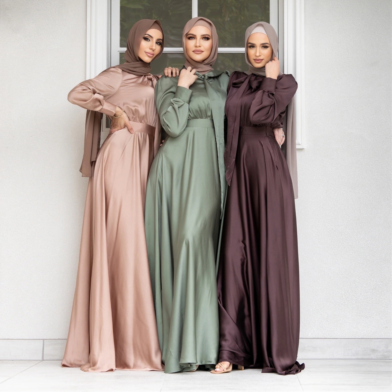 M160#Foreign Trade Women's Dress Muslim Fashion Large Swing Satin Dress