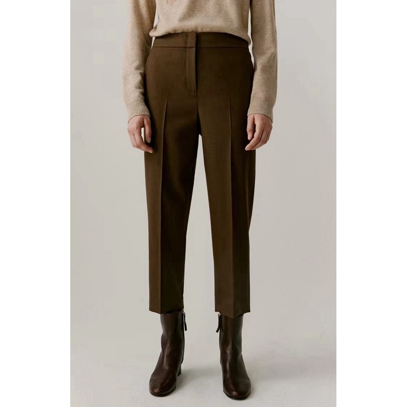 Rongxin Rongxin Niche High Waist Straight Flannel Wool Cigarette Pants Sand Color Loose Casual Nine Points Trousers