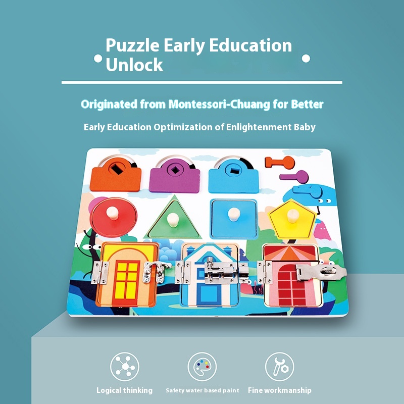 Montessori Wooden Children's Early Education Unlocking Board Shape Color Fun Matching Exercise Hand-eye Coordination Educational Toy