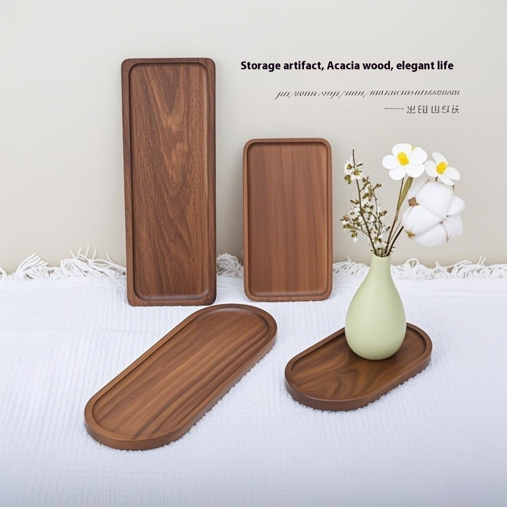 Acacia Wood Tea Tray Tray Rectangular Dispenser Candy Plate Pine Plate Fire Lotus Wood Japanese Style Solid Wood Tray