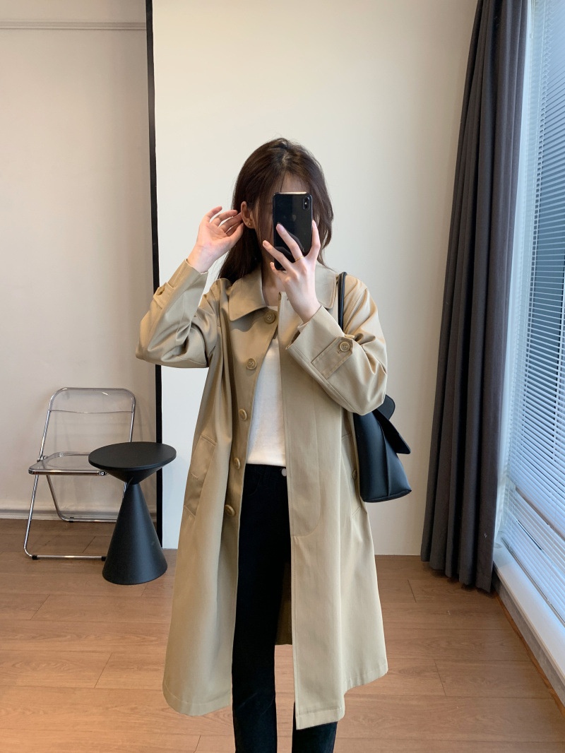 Maillard Coat Is Crisp, Stylish, Slim And Elegant. Lapel Mid-length Pleated Windbreaker Coat Autumn And Winter23