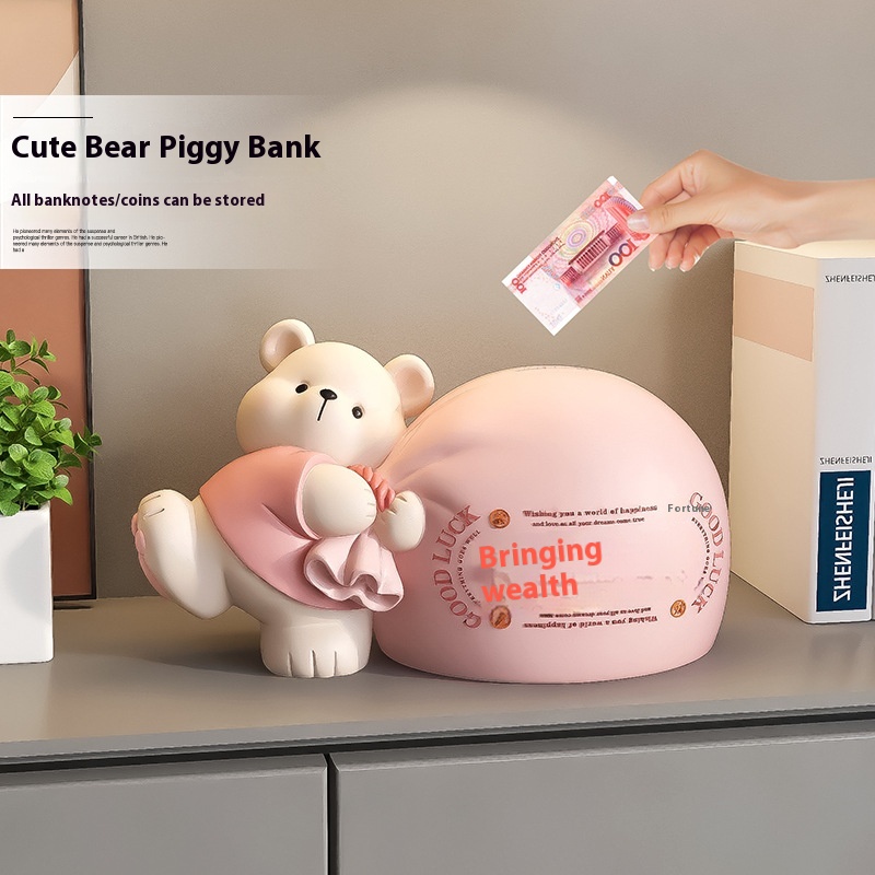 Cream Wind Bear Piggy Bank Can Only Enter The Piggy Bank Living Room Desktop Ornaments Children's Room Decoration Birthday Gift