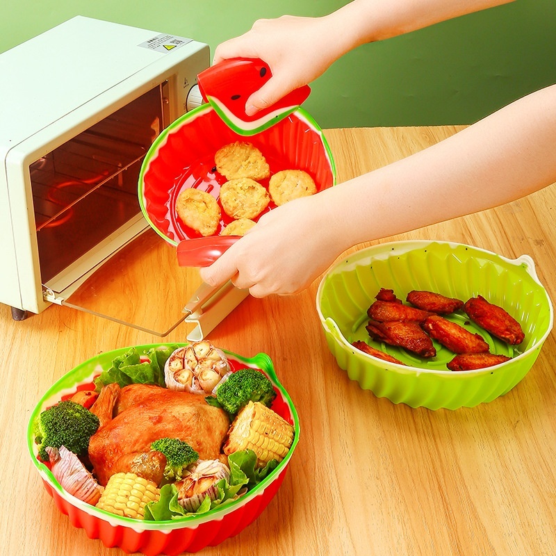 Silicone Air Fryer Baking Tray Microwave Tray Anti-scalding Heatulation High Temperature Resistant Round Air Fryer Baking Tray