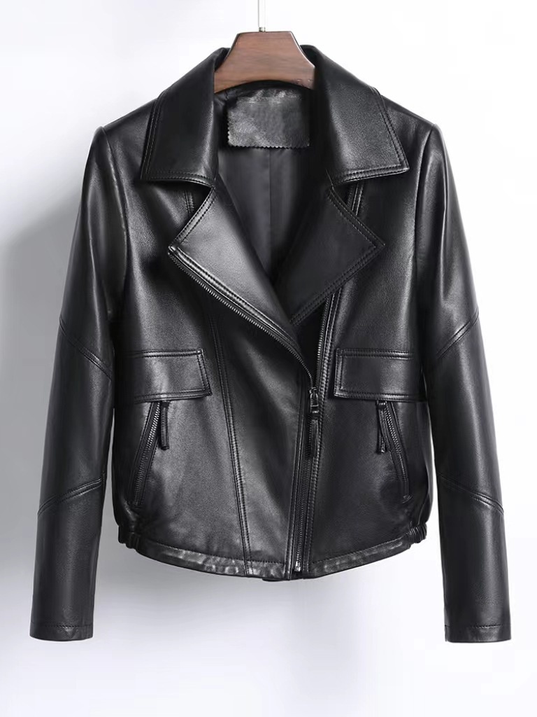 Autumn Haining Genuine Leather Tops Women's Short Motorcycle Leather Tops Small Tops Sheepskin Korean Style Top