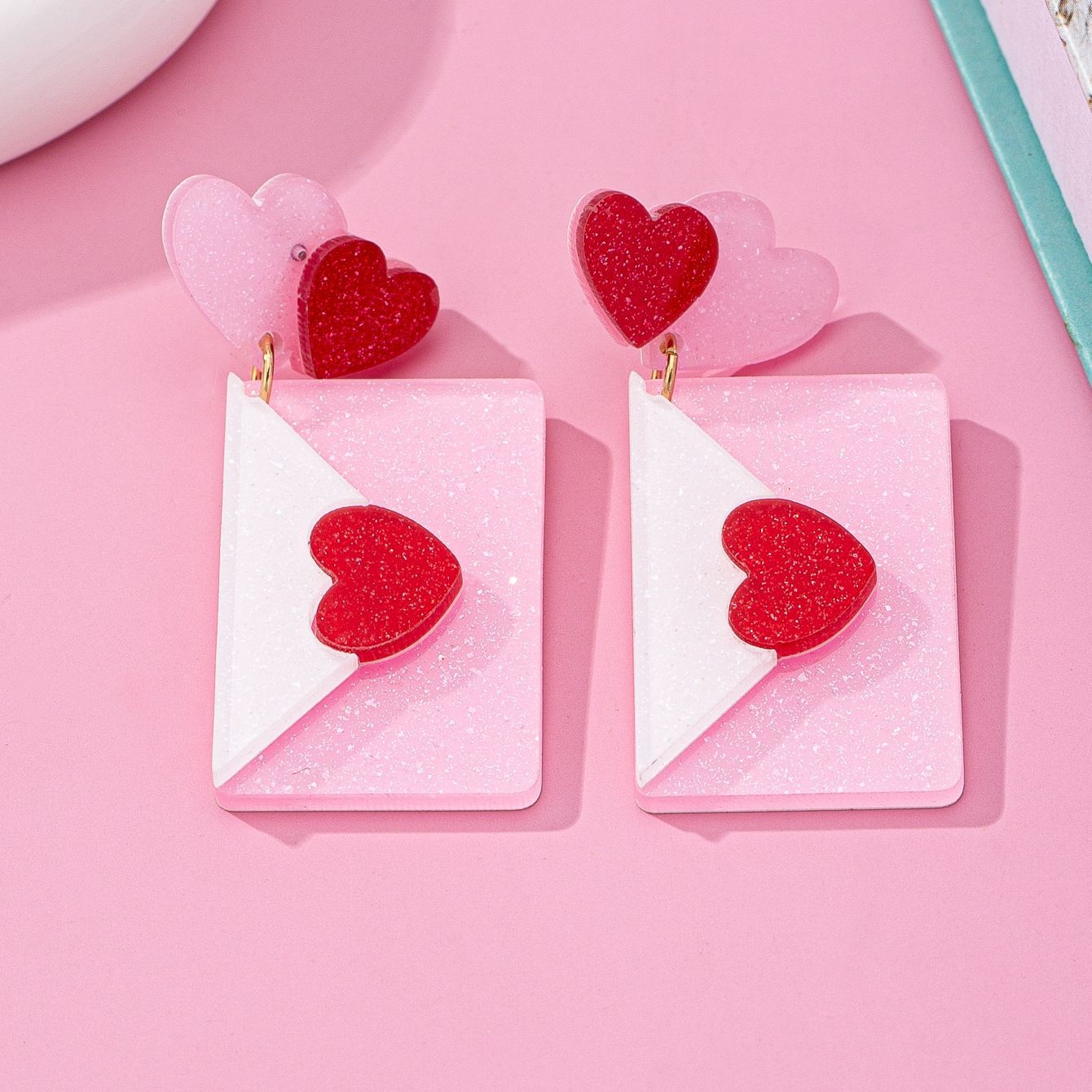 European And American Fashion Valentine's Day Earrings Acrylic Love Envelope Earrings Pink Sweet Earrings Creative Love Letter Gift