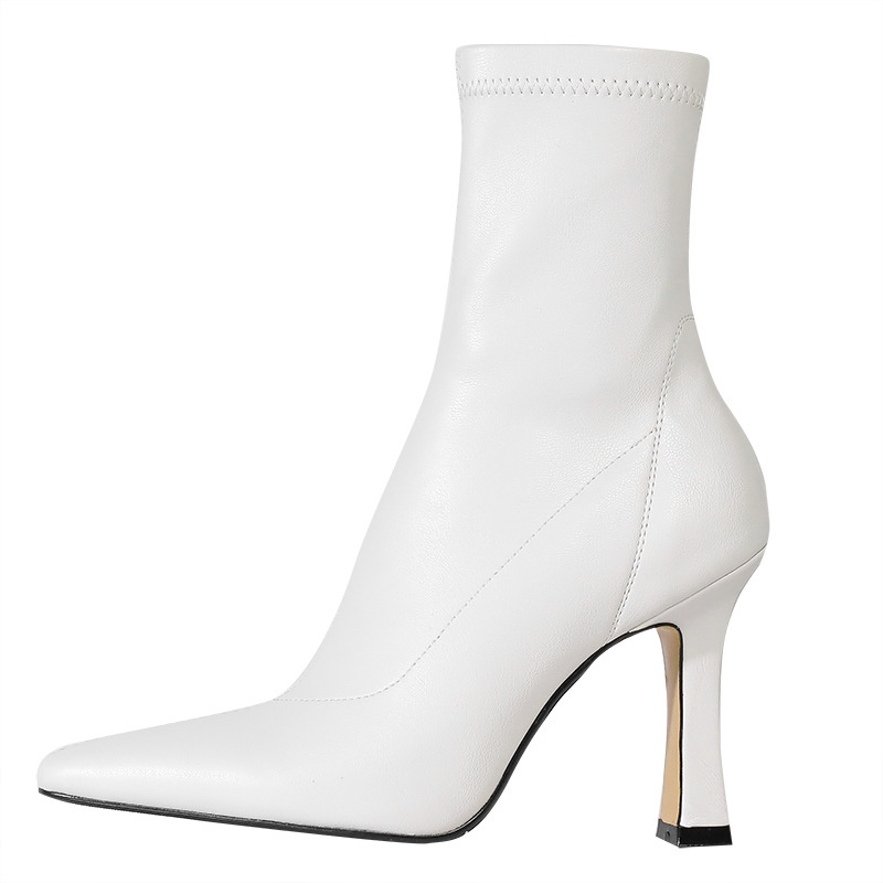 Internet Celebrity Slim Boots Pointed Toe High Heel Boots Short Boots Women's Autumn And Winter Single Boots Sexy Thick Heel Elastic Boots - 5