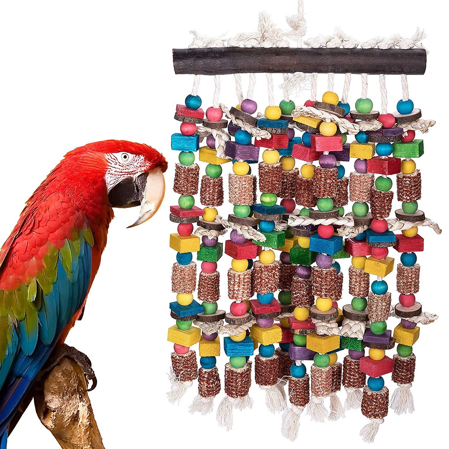 Large Parrot Chewing Toys Burst Cloth Color Hanging Wooden Corn Cob Bird Cage Accessories Bird Supplies Bird Toys
