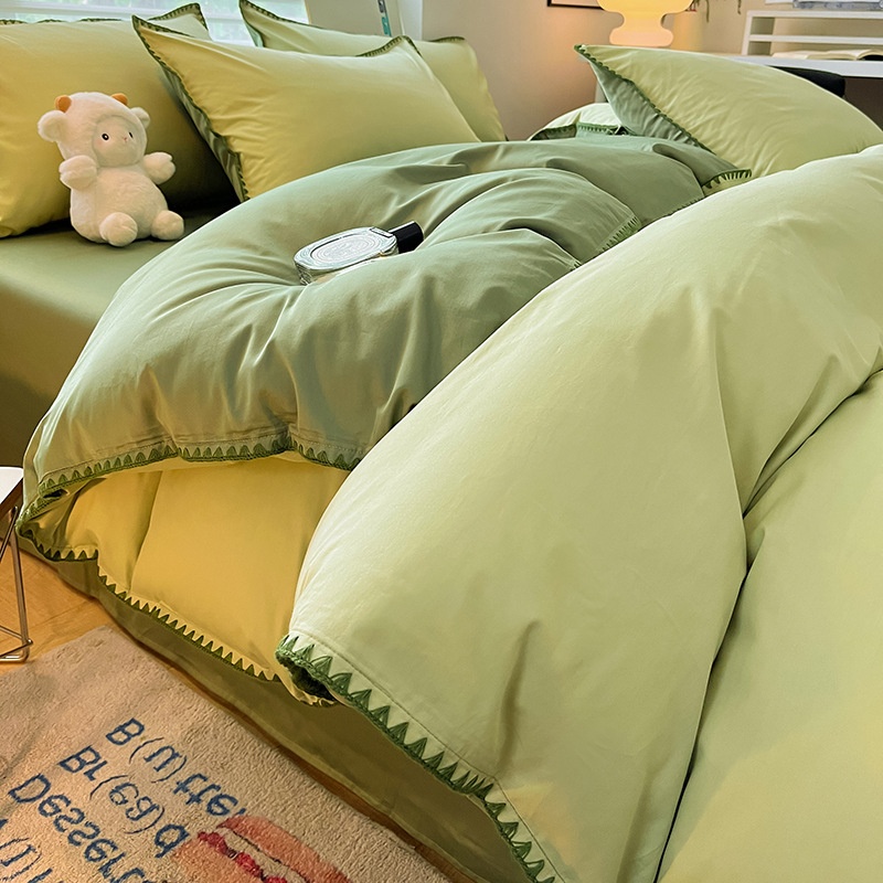 Pure Cotton Shell Embroidered Four-piece Set Solid Color Duvet Cover Quilt Cover Bedding