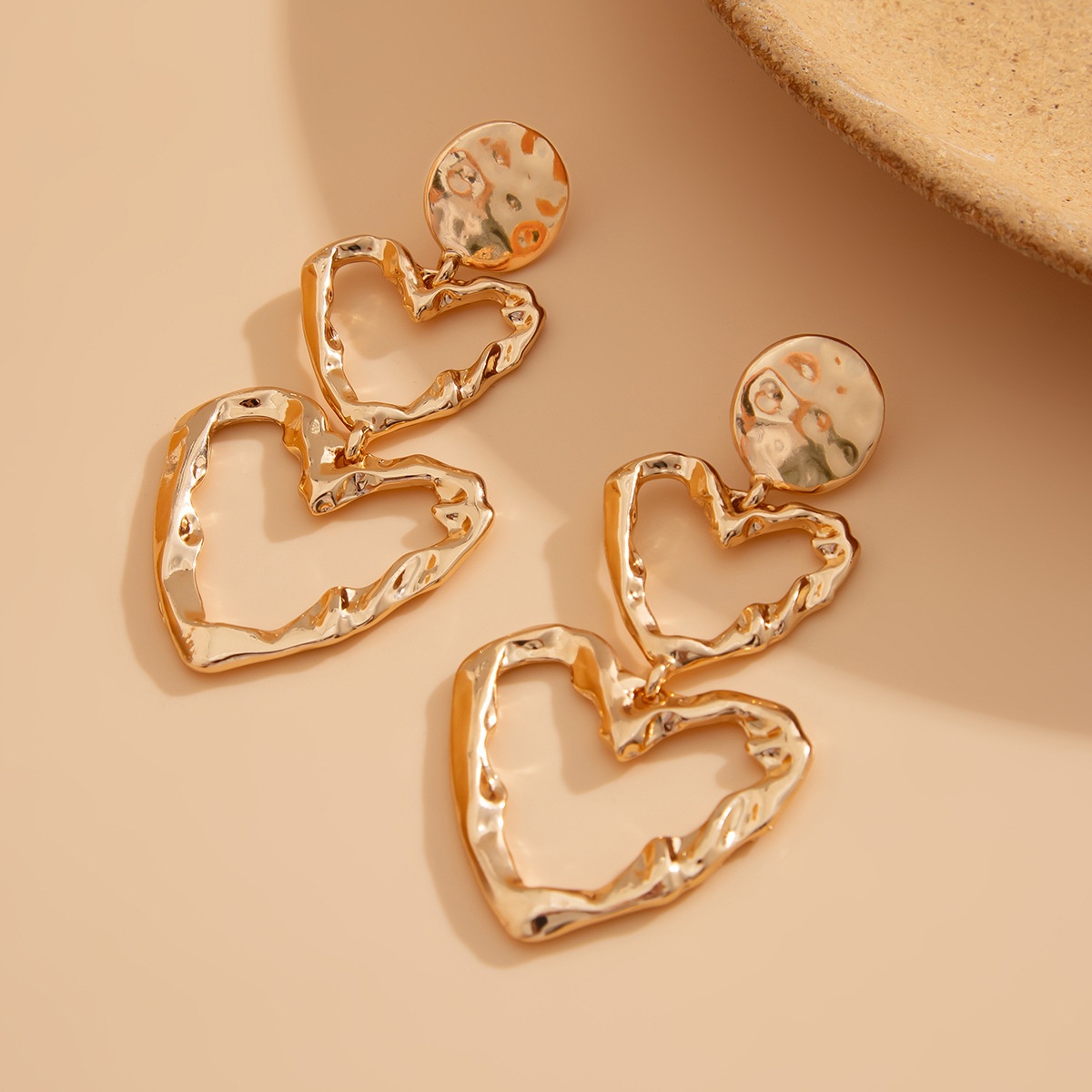 European And American Exaggerated Geometric Pleated Ring Earrings Long Metal Pendant High-level Creative Design Women's Earrings