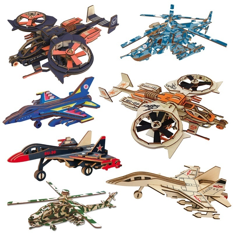Stall Children's Wooden Jigsaw Puzzle Three-dimensional 3d Toy Model Boy's Intelligence Brainchild Assembling Aircraft Building Blocks