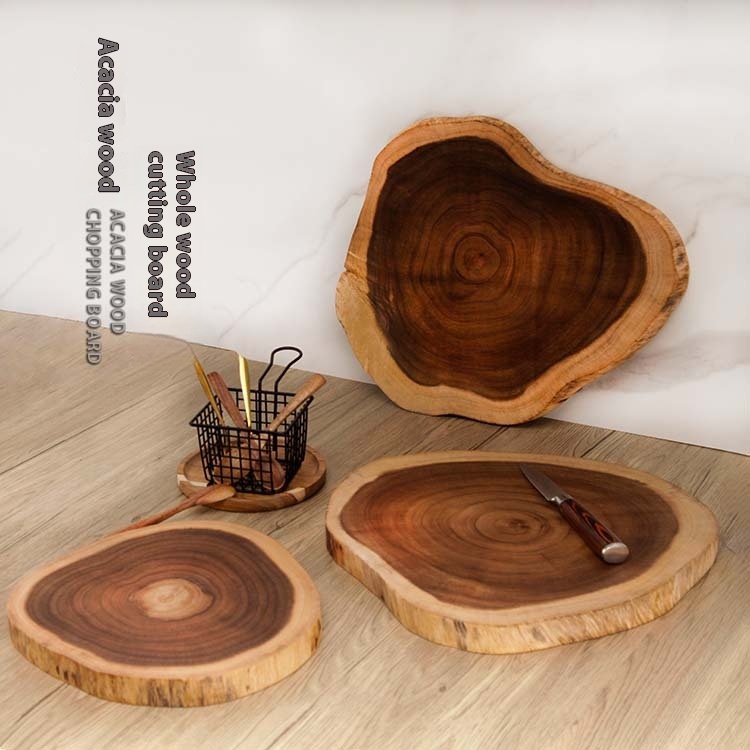 Solid Wood Cutting Board Natural Wood Tea Tray Food Supplement Cutting Board Acacia Wood Cutting Board Log Fruit Decoration Tray Photography Props