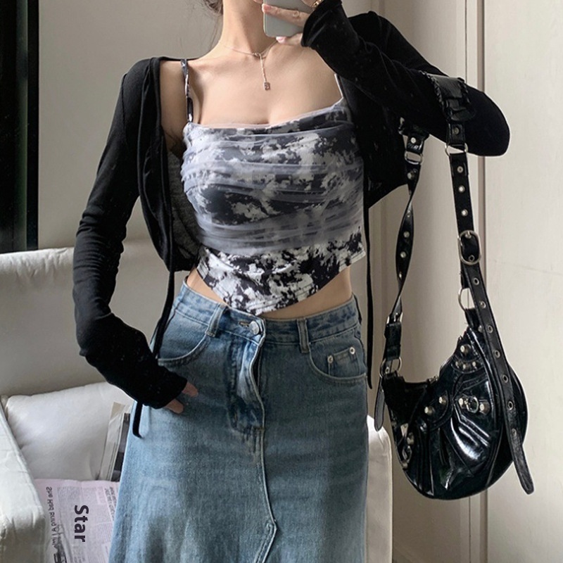Hong Kong Flavor Retro Irregular Tie-dye With Chest Pad Camisole Thin Versatile Short Hot Girl Fashion Beautiful Back