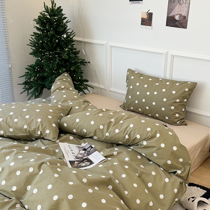 Cotton Retro Green Polka Dot Four-piece Korean Girly Pure Cotton Quilt Cover