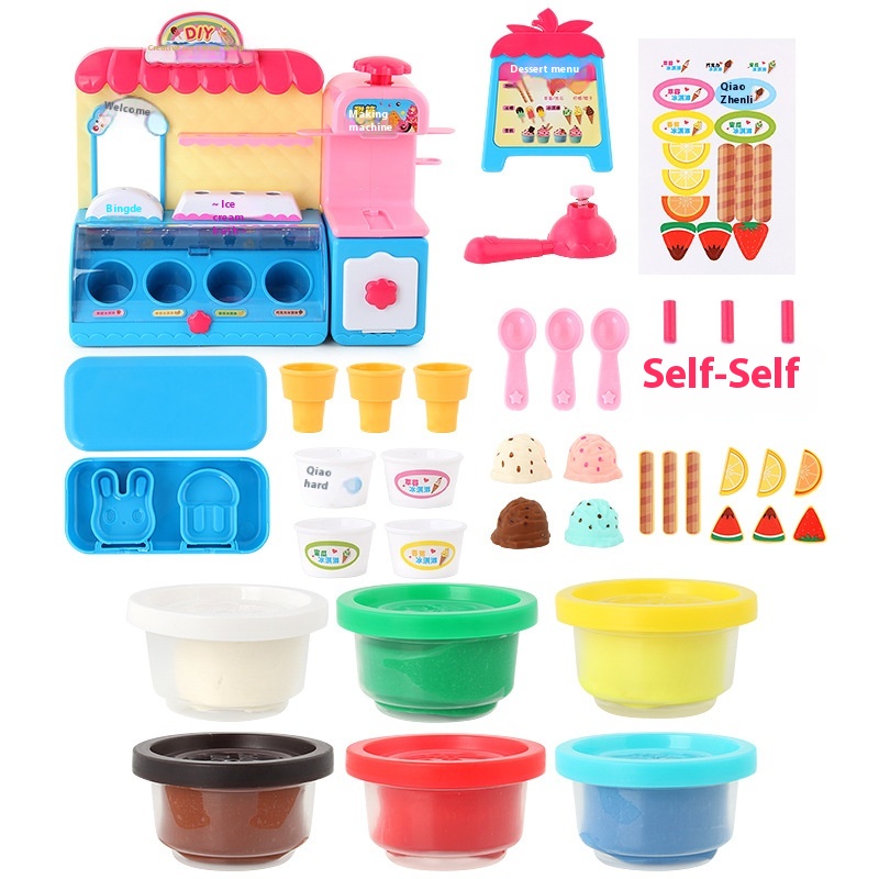 Children's Simulation Kitchen Tableware Ice Cream Candy Light Music Ice Cream Supermarket Store Color Clay Play House Toys - 2