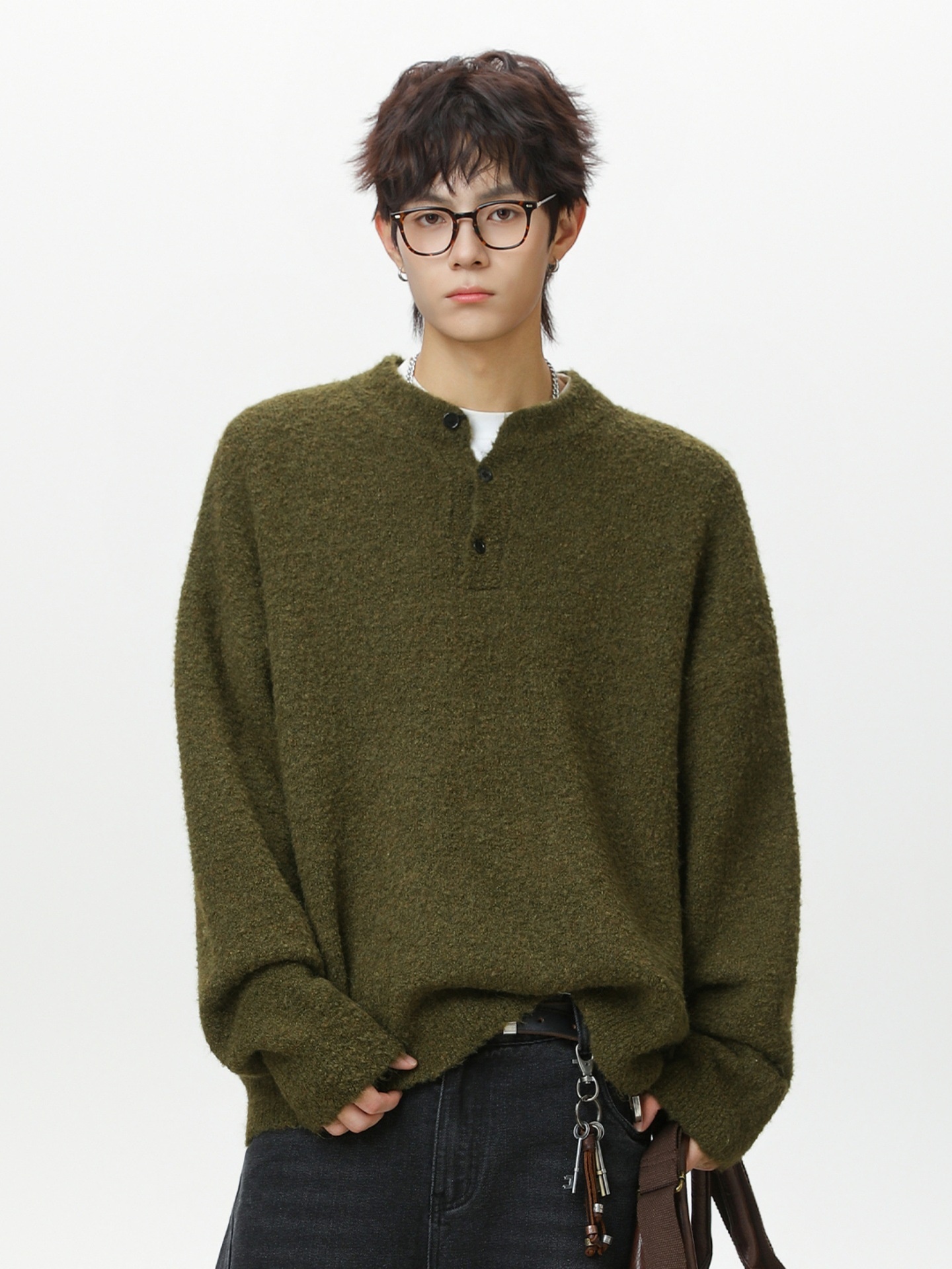 Light Luxury Old Money Henry Collar Polo Sweater Men's Autumn And Winter Texture Thick Warm Sweater Lazy Style Sweater Jacket