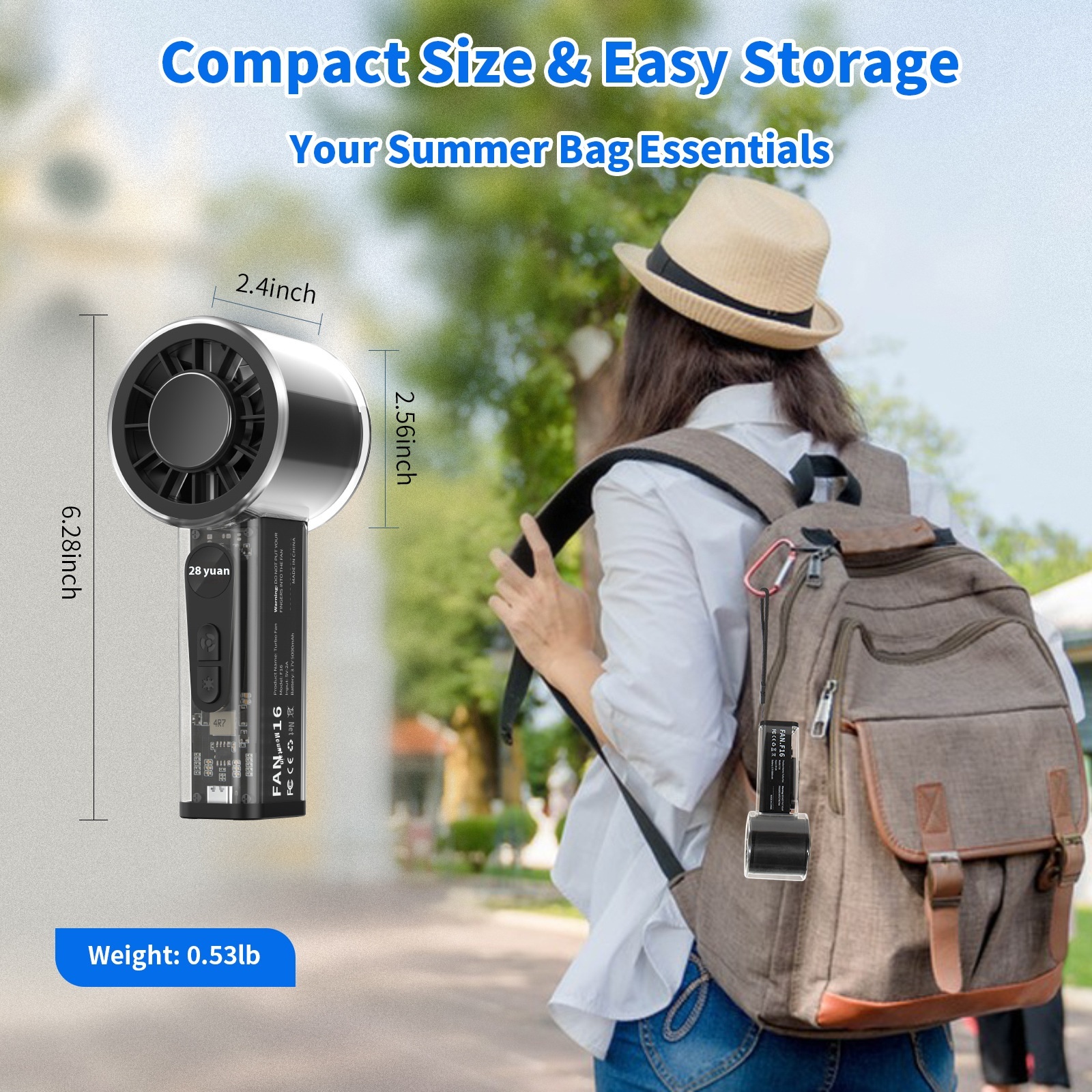 100档数显手持风扇高速冰敷制冷暴风降温USB便捷迷尔户外小风扇