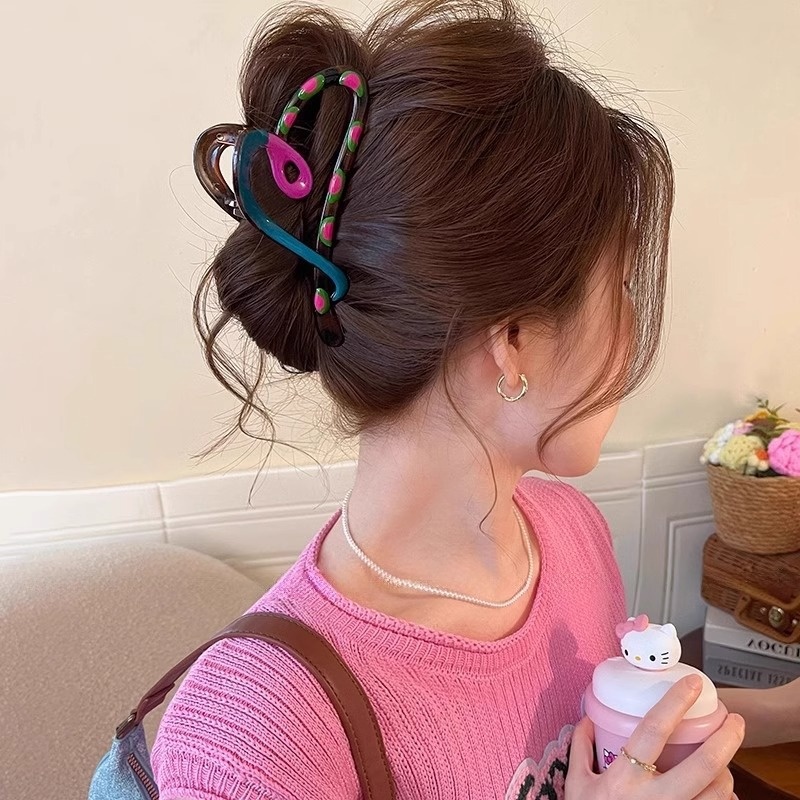 South Korea Dongdaemun Love Grab Clip Back Head Hair Shark Clip Contrast Color Design Hair Accessories