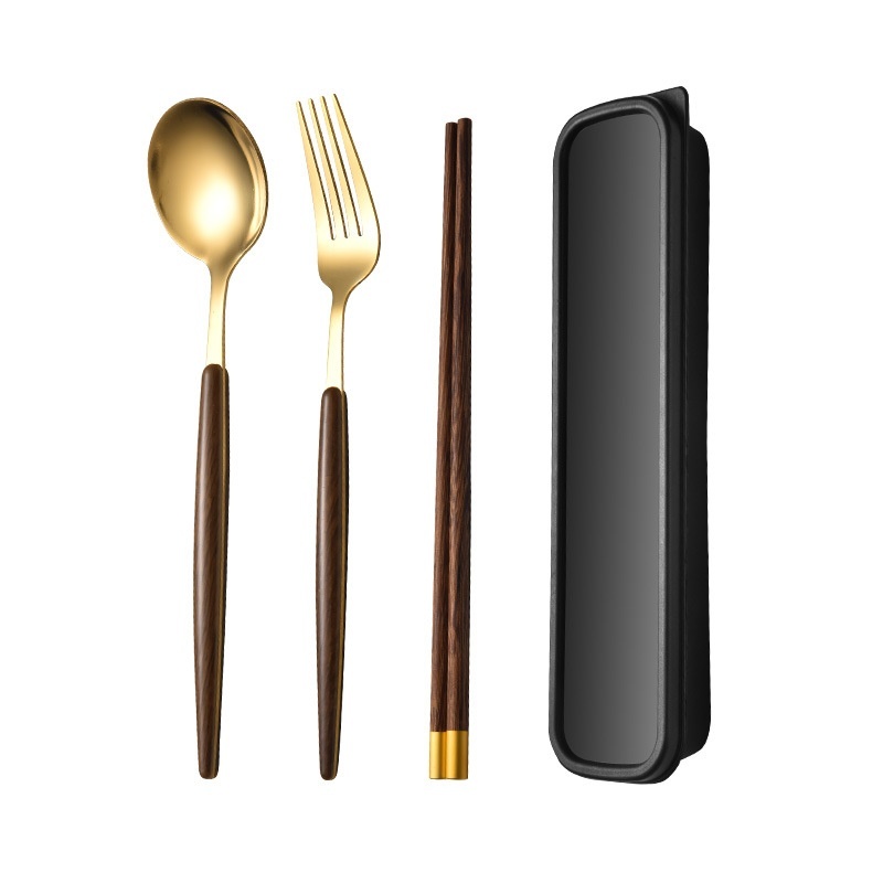 Stainless Steel Fork Chopsticks Spoon Portable Tableware Suit Student Outdoor Tableware Three-Piece Gift Printing