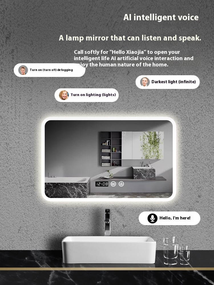 Smart Square Bathroom Mirror, Sanitary Toilet, Induction Touch Light, Makeup, Bluetooth, Anti-fog, Hand-washing Sink, Simple