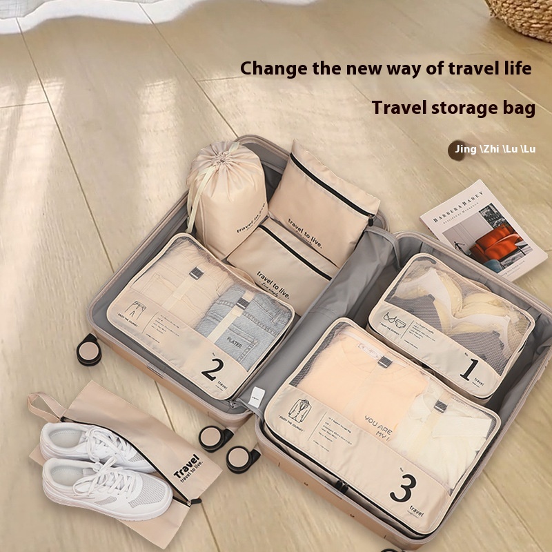 Travel Storage Bag7-piece Set Suitcase Clothes Underwear Shoes Organizing Bag Digital Splicing Storage Bag Set
