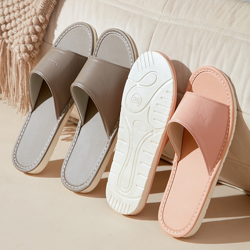 Summer Home Pu Leather Sandals And Slippers Home Couple Indoor Floor Non-slip Linen Leather Slippers Female Home
