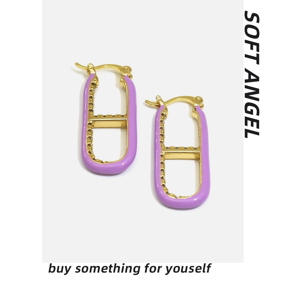 European And American Style Small Fresh Purple Enamel Japanese Word Earrings Niche Fashion Personality Design Earrings For Women