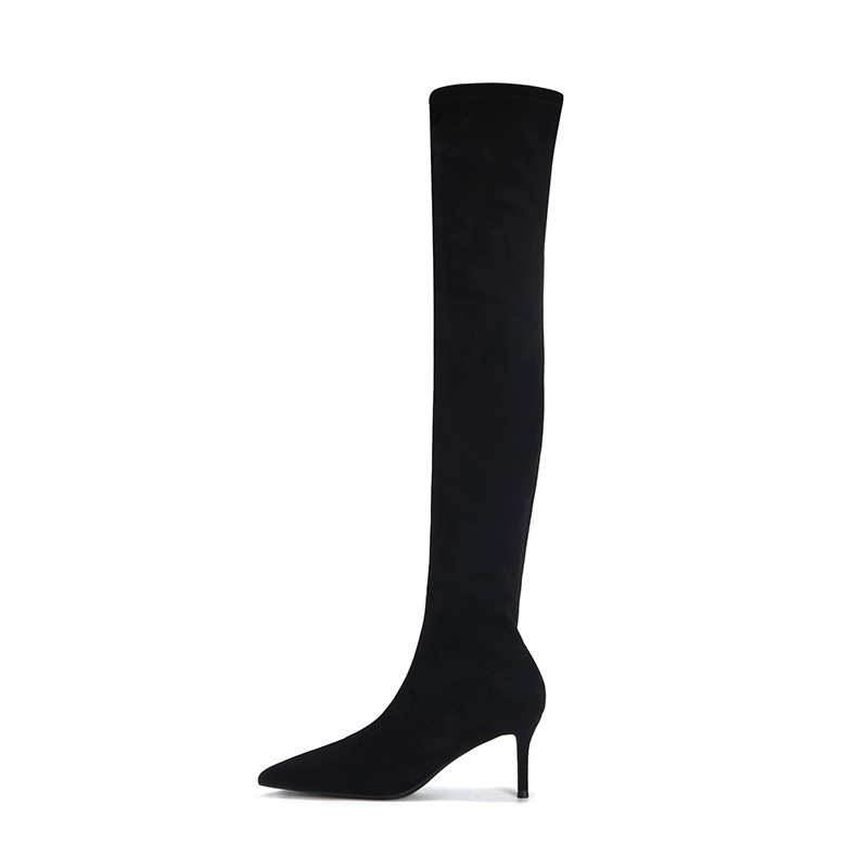 Women's Over-the-knee High-heeled Boots, Autumn And Winter, Suede Pointed Toe Slip-on Slim Boots, High-top Stiletto Heels