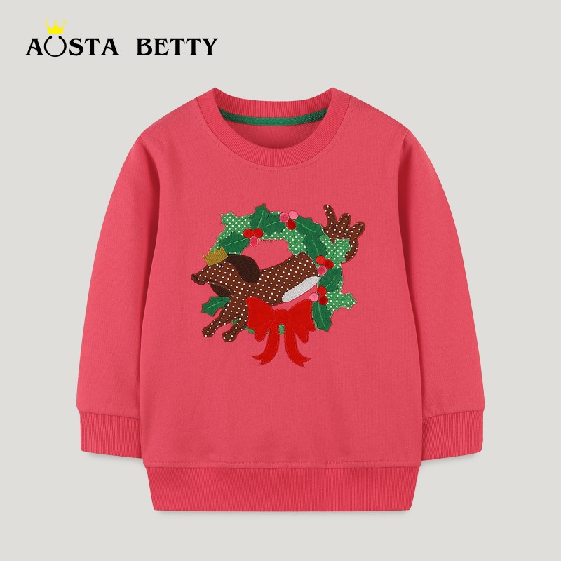 European And American Style Girls Sweatshirt23 Autumn Christmas Deer Print Round Neck Long-sleeved Pullover