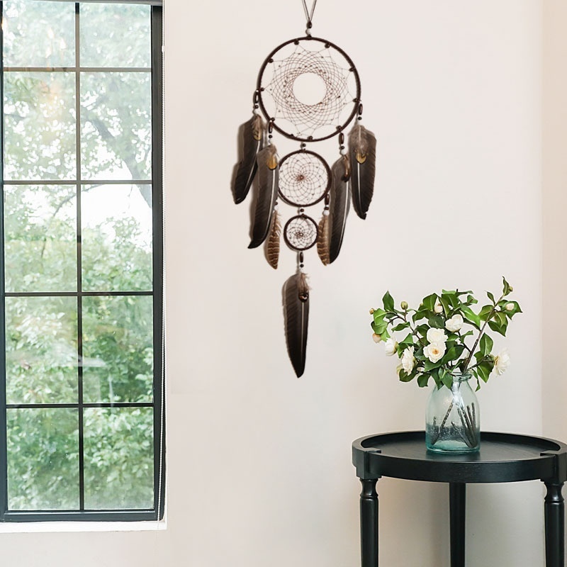 Coffee Color Three Ring Large Dream Catcher Home Decoration Ornaments Wall Hanging Feather Dream Catcher Ornaments