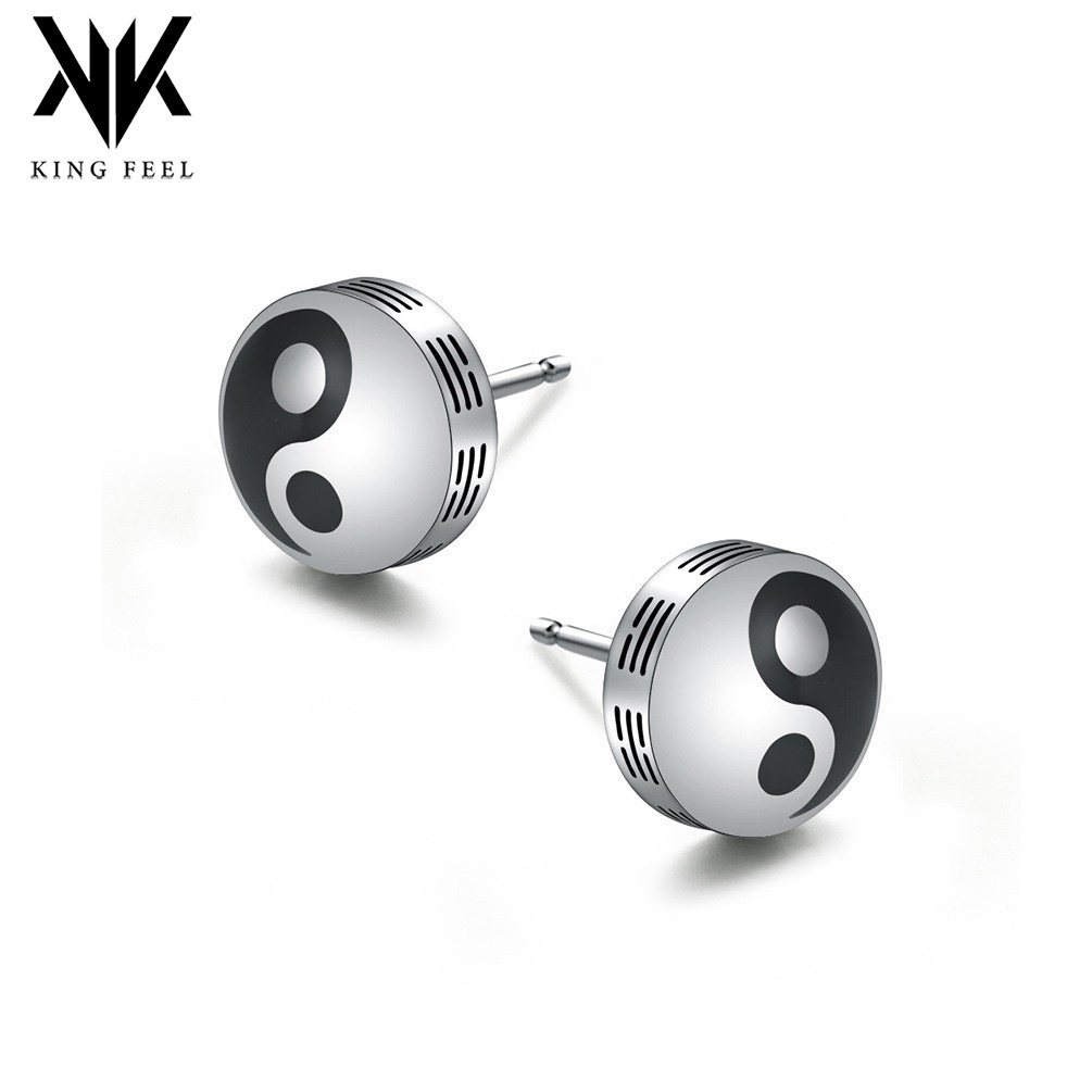 Retro Tai Chi Bagua Yin Yang Fish Titanium Steel Earrings Traditional Culture Character Earrings