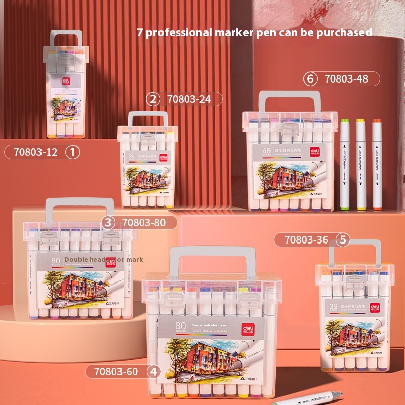 Deli Stationery Student Children's Double-ended Oily Marker Pen12/24 Colors36 Colors48 Colors60 Colors80 Colors Watercolor Pens