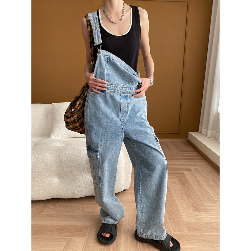 Sinan Retro Modern American Workwear Design Loose Slim Wide-leg Denim Overalls SN5314