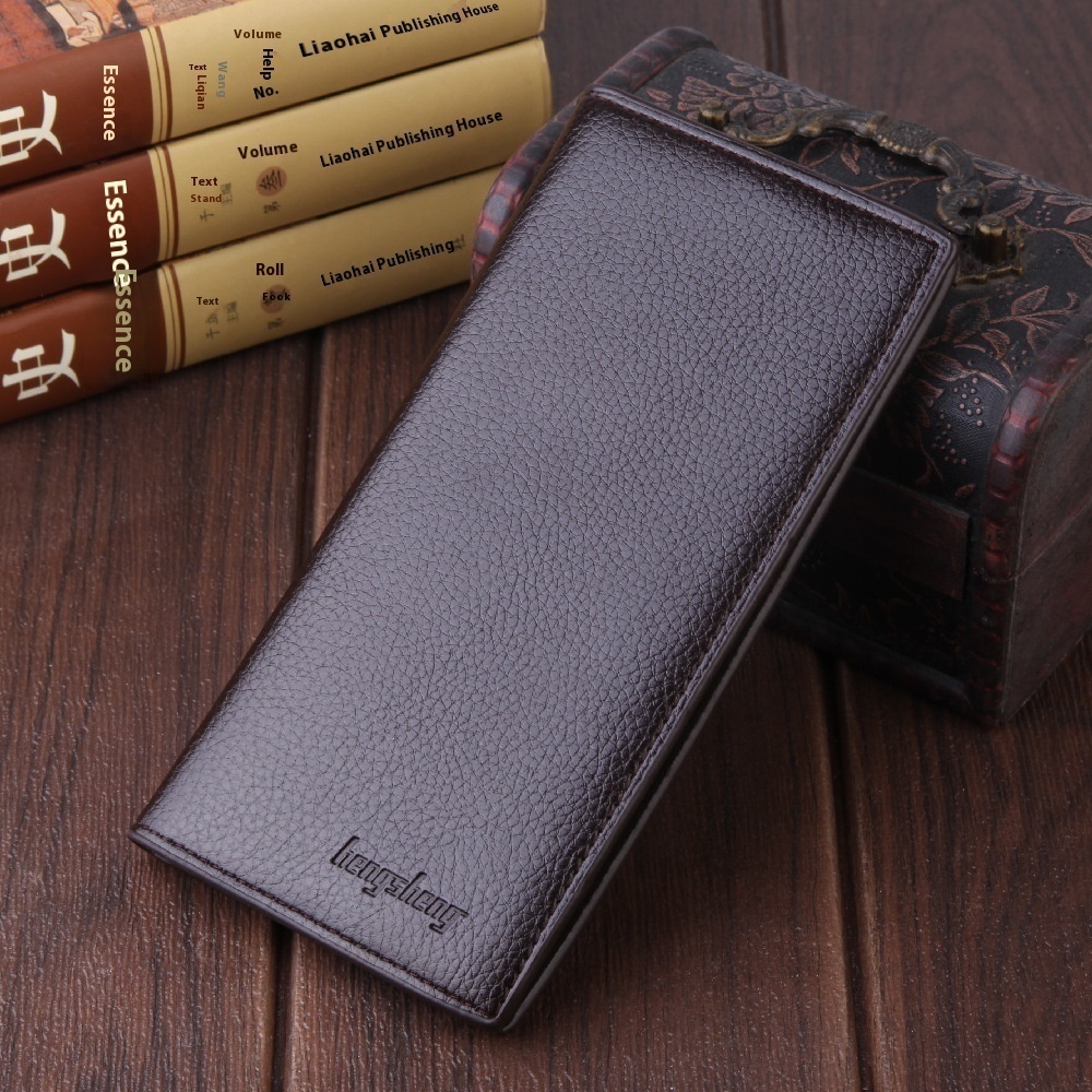Men's Wallet Wallet Men Multi-function Dollar Clip Litchi Pattern Long Wallet One Piece Dery