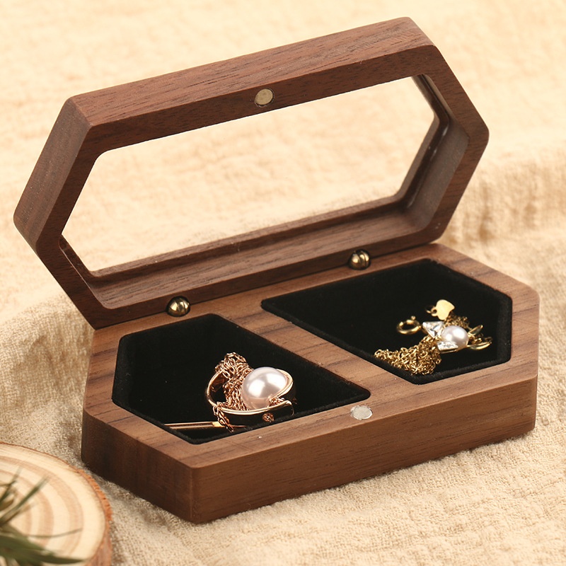 Black Walnut Wooden Jewelry Box Wedding Ring Proposal Ceremony Wooden Ring Box Desktop Storage Box