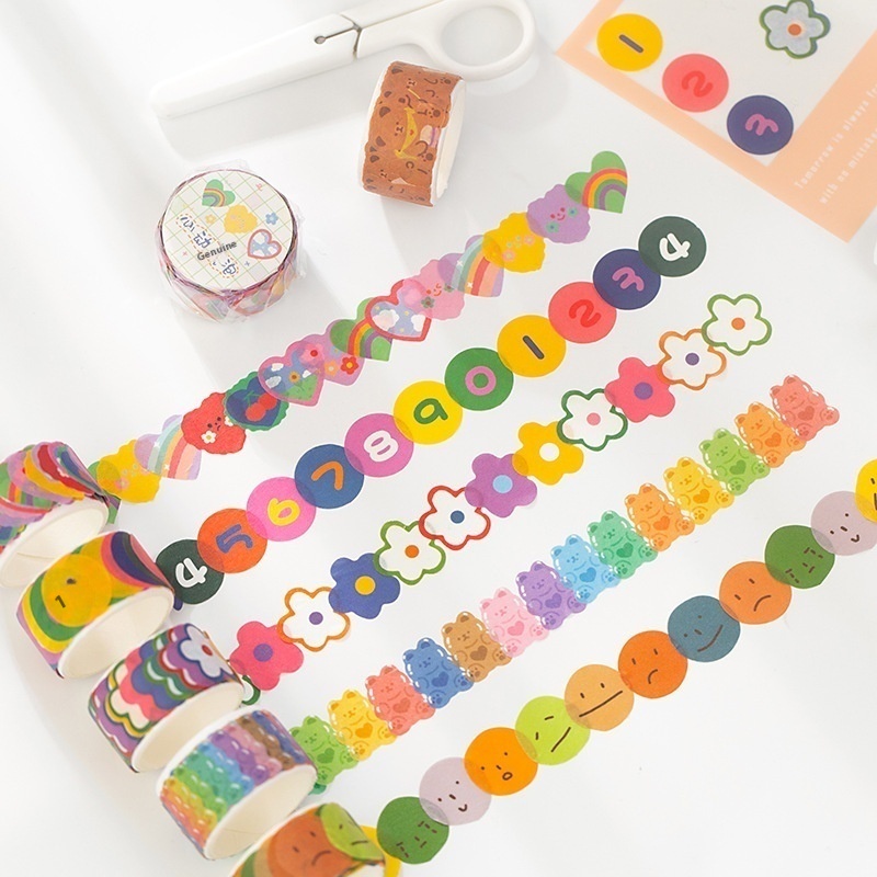 Wenshu Washi Tape Soft Chirp Series Hand-painted Cartoon Color Basic Notebook Decorative Stickers100 Pieces8 Types