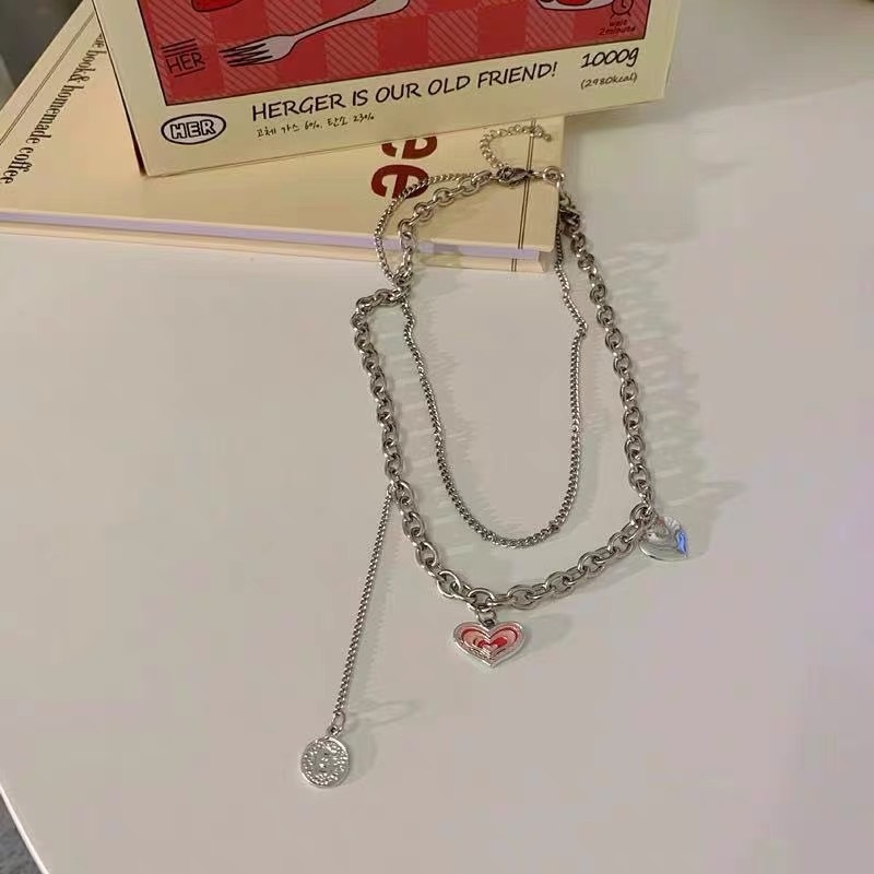 Pink Love Necklace Light Luxury Niche High-end Hip-hop Double-layer Sweater Chain Autumn And Winter - 3