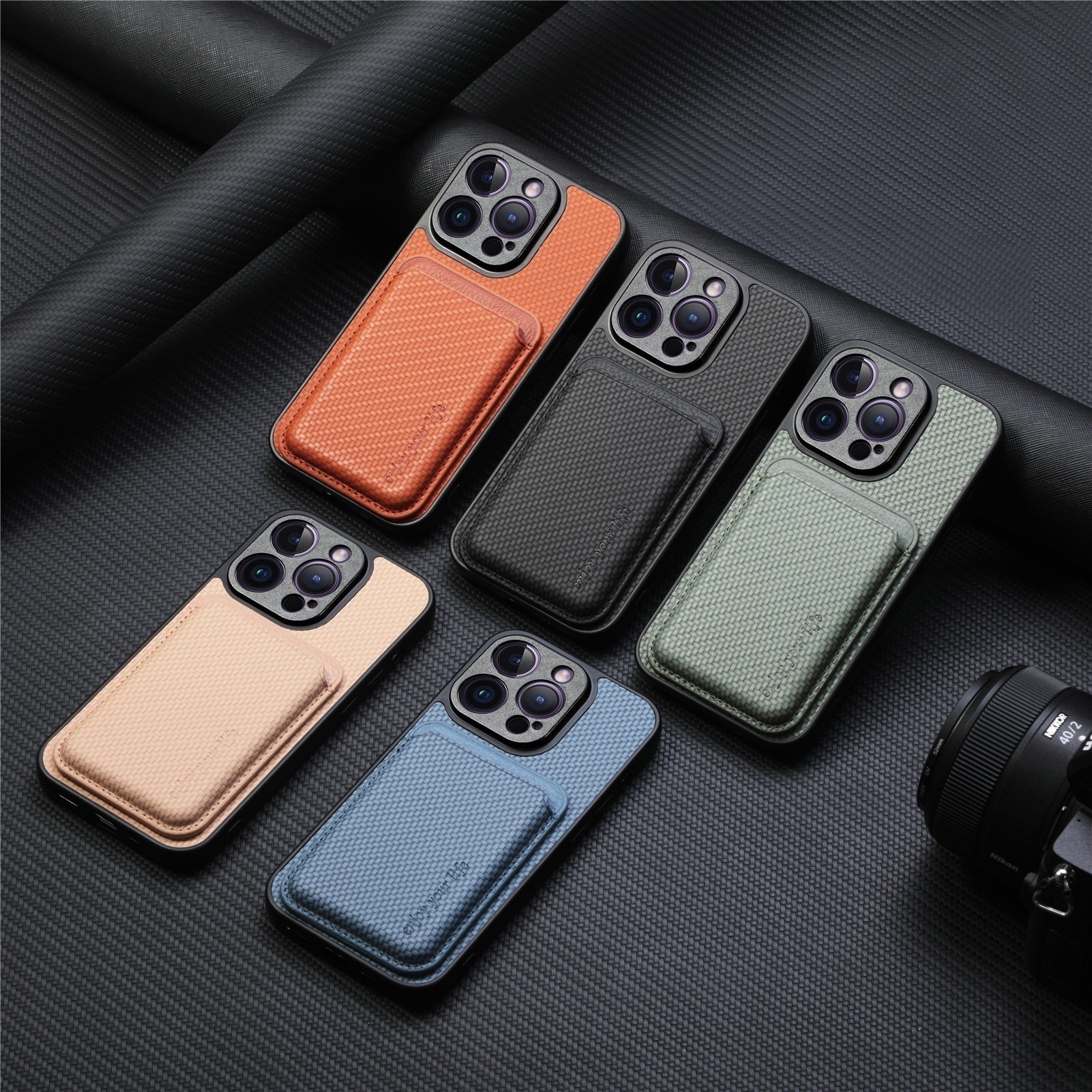 Suitable For IPhone16 Mobile Phone Case Back Sticker Magsafe Magnetic Card Holder14 Fiber Pattern Apple15 Card Holder