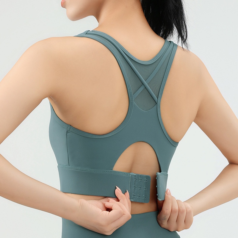 One-piece High-strength Shockproof Sports Bra Mesh Splicing Beautiful Back Vest For Women Gathered Running Fitness Underwear