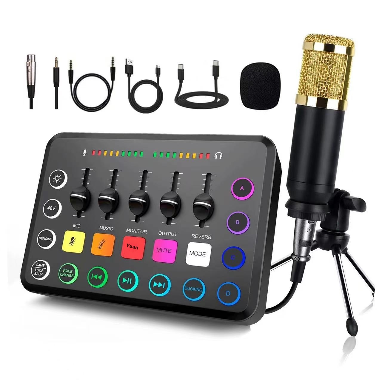 Colorful Neon48v Large Diaphragm Professional Recording Sound Card Equipment Complete Set Supports Mobile Phone And Computer Singing