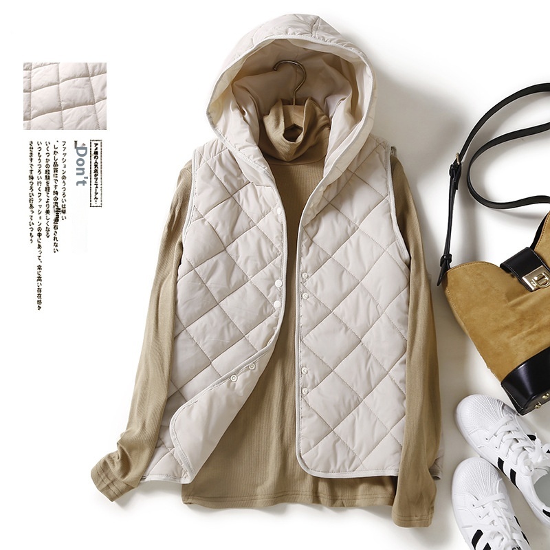 Autumn Style Lightweight Warm Down Hooded Vest Feminine Loose Sleeveless Jacket