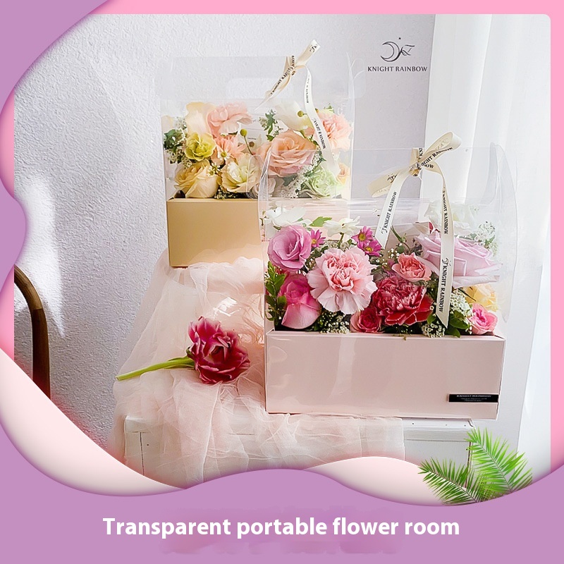 Holiday Large Square Transparent Flower Box Handheld Flower Box Gift Box Eternal Flower Box Cake Box Gift Box