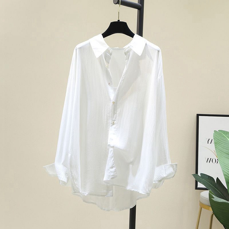 Summer Outfit Long Sleeve White Soft Shirt Women's Korean-style All-match Loose Casual Thin Shirt