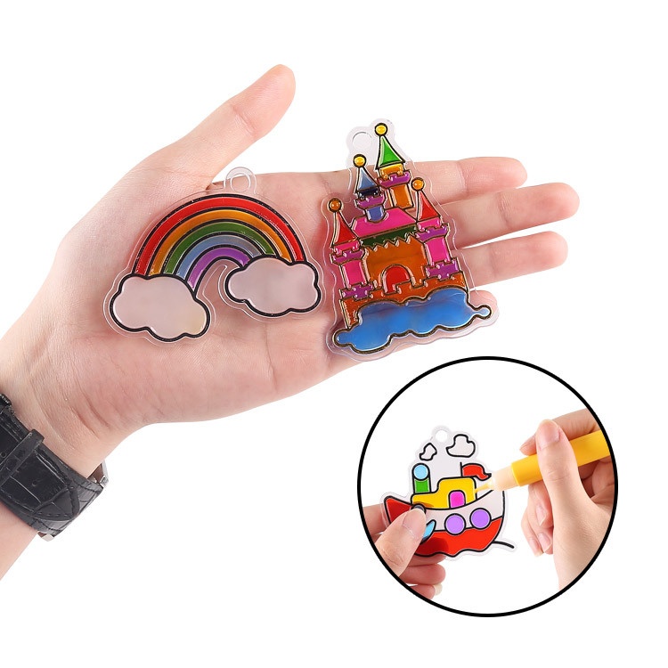 Children's3 DStereo DIYHandmade Free Baking Coloring Crystal Color Window Stereo Glue Painting Toy24pcs Pattern