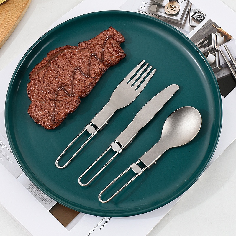 Outdoor Titanium Portable Tableware Set For Mountaineering And Camping Titanium Folding Travel Tableware Cutlery, Fork, Spoon And Chopsticks