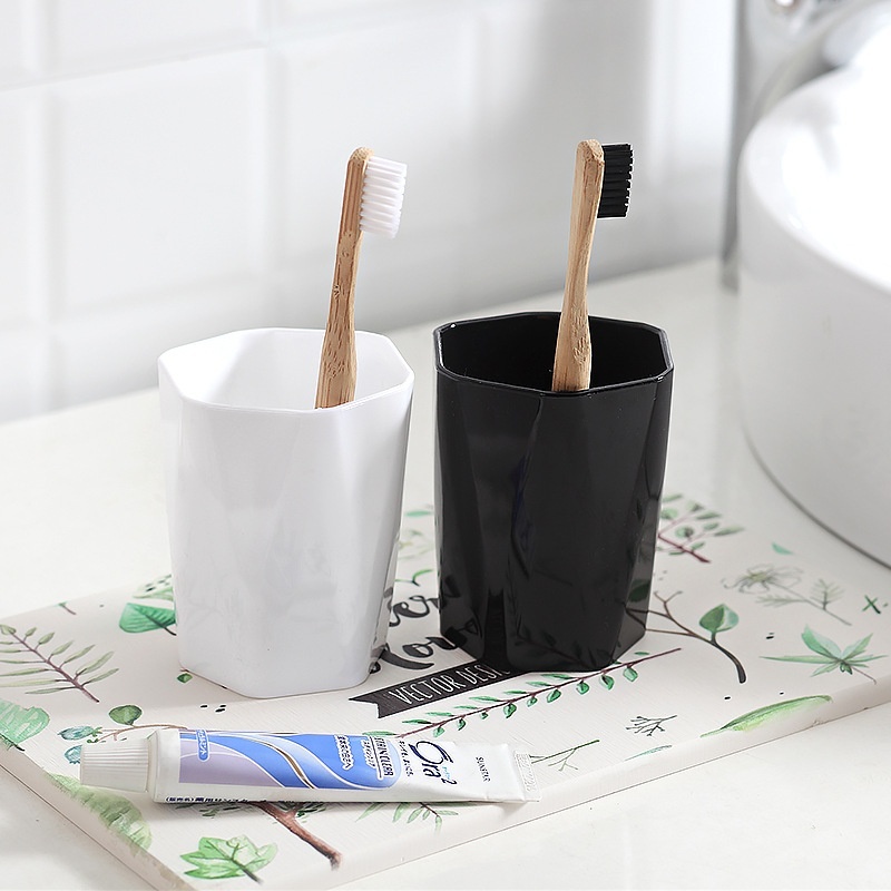Home Creative Toothbrush Cup Solid Color Mouthwash Cup Couple Tooth Cup Travel Portable Drain Black And White Wash Cup Hotel