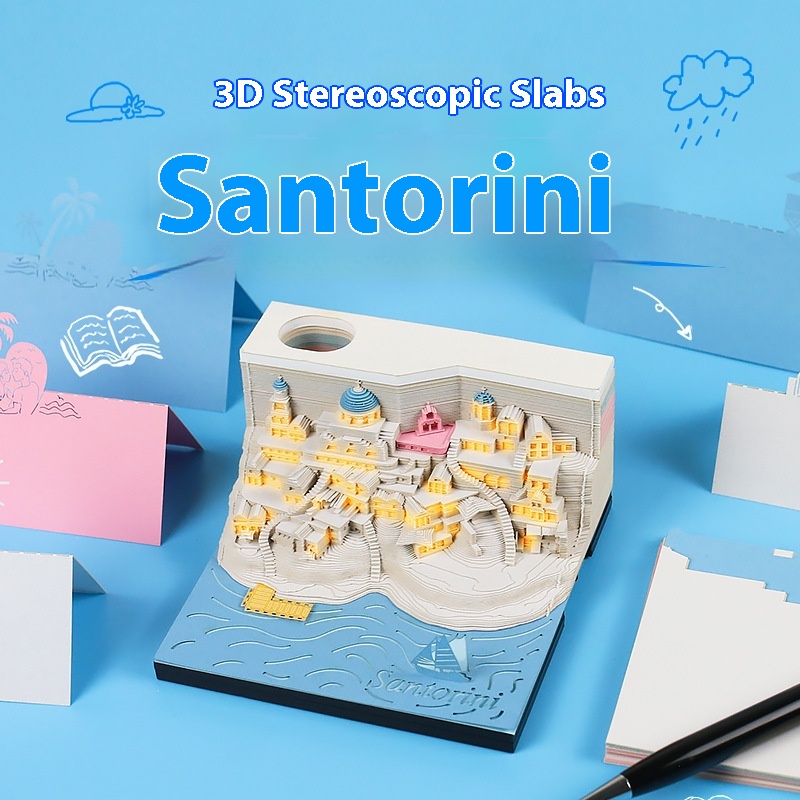 Cute Girl Santorini Island Paper Sculpture Model Creative Gift3 DThree-dimensional Note Paper Gift Support Customization