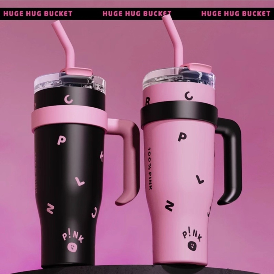 Black Pink Big Mac Cup 40oz Ice Cream Cup Hug Cup Large Capacity Stainless Steel Vacuum Cup Handle Water Cup 304