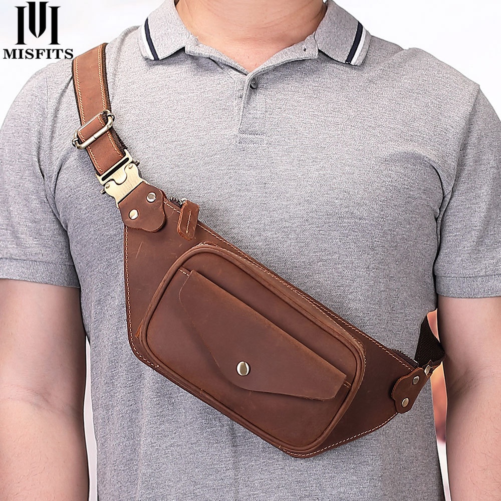 Leather Men's Retro Leather Sports Waist Bag Multifunctional Chest Bag
